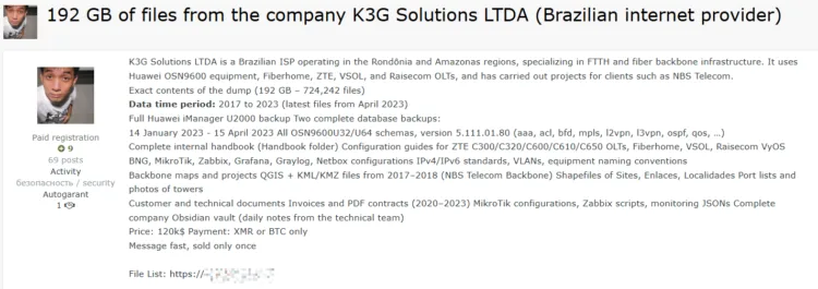 K3G Solutions LTDA Data Breach Exposes 192GB of Internal Files
