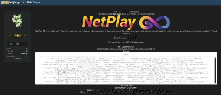 NetPlay GO Data Breach Exposes 595k User Records Including Tax IDs
