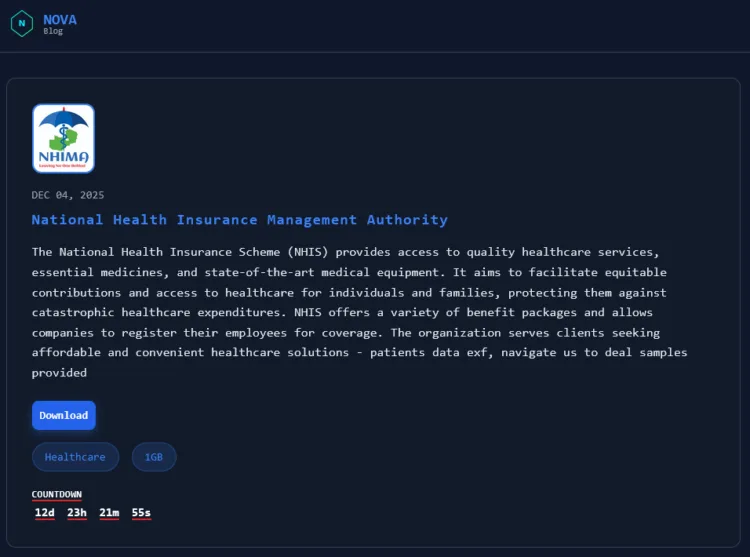 Nova Ransomware Breaches Zambia’s NHIMA – Patient Data at Risk