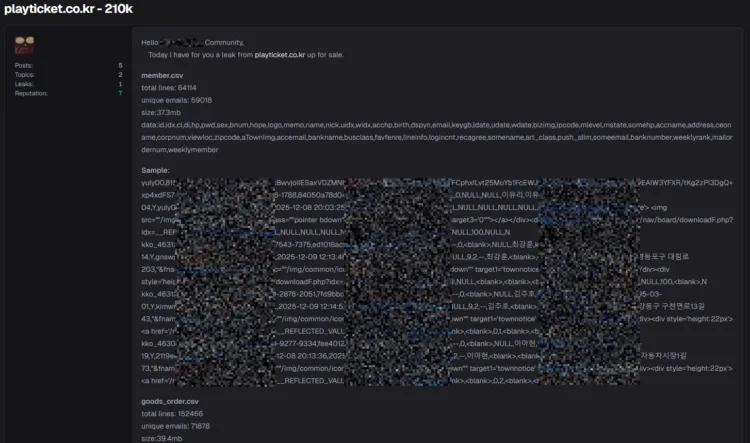 PlayTicket Data Breach: 210k User and Order Records for Sale