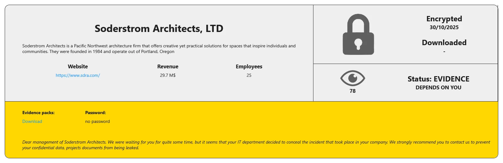 Soderstrom Architects Targeted by RansomHouse Ransomware Attack