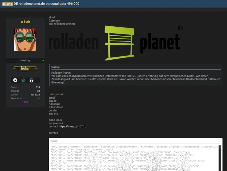 Rolladen Planet Data Breach Exposes 496,000 Customer Records