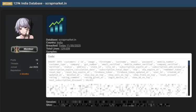 ScrapMarket.in Database Breach Exposes 129k Customer Records