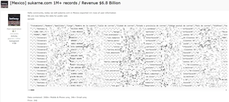 SuKarne Data Breach: 1 Million Records Allegedly Listed for Sale