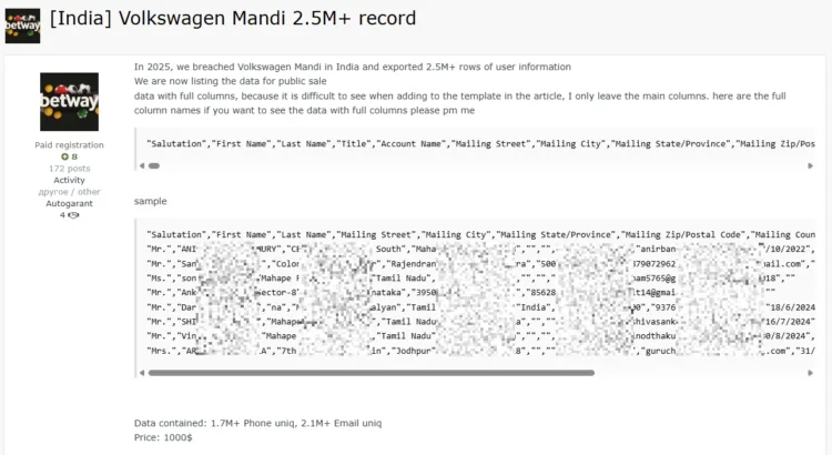 Volkswagen Mandi Data Breach Exposes 2.5 Million User Records