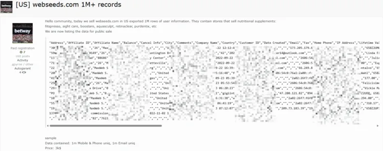 Webseeds Data Breach Exposes 1 Million User Records Linked to Supplement Sales