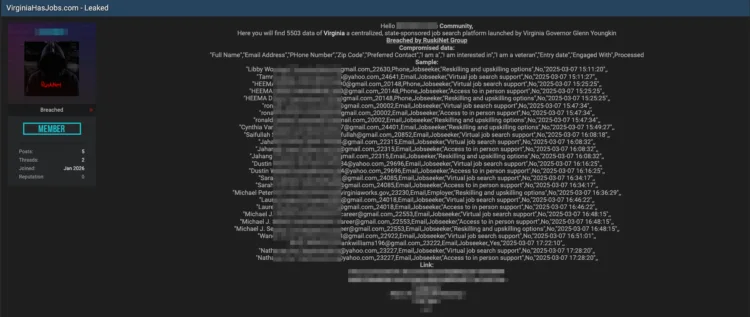 VirginiaHasJobs.com Data Breach Exposes 5,500 Job Seeker Records