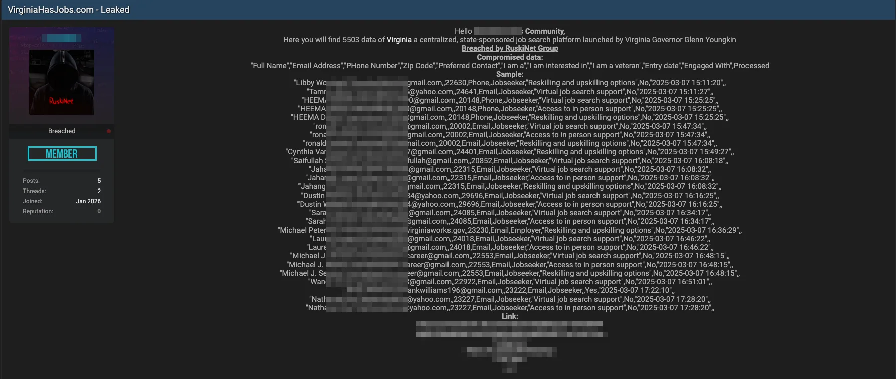 VirginiaHasJobs.com Data Breach Exposes 5,500 Job Seeker Records