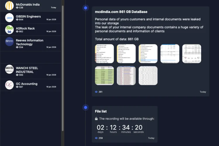 Everest ransomware group leak site showing multiple corporate victims