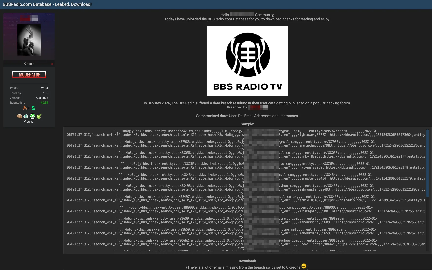 BBSRadio Data Breach Exposes User Emails and IDs