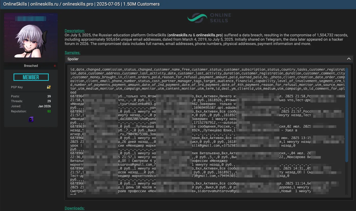 OnlineSkills Data Breach Exposes 1.5 Million Records