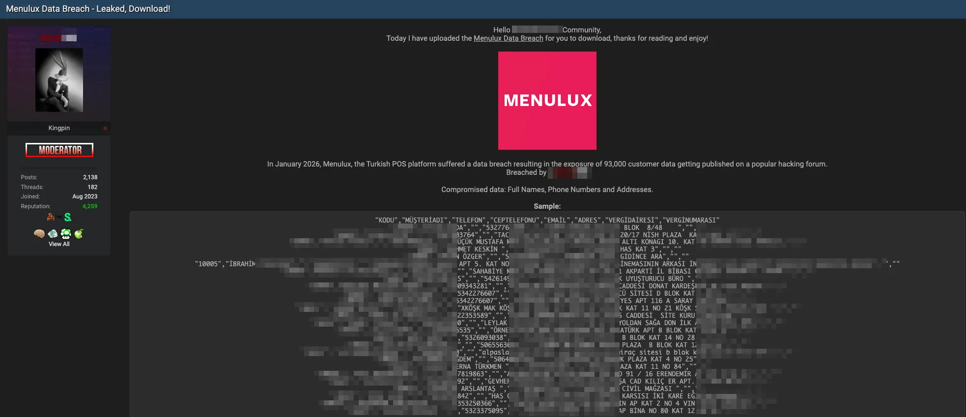 Menulux Data Breach Exposes 93,000 Customer Records