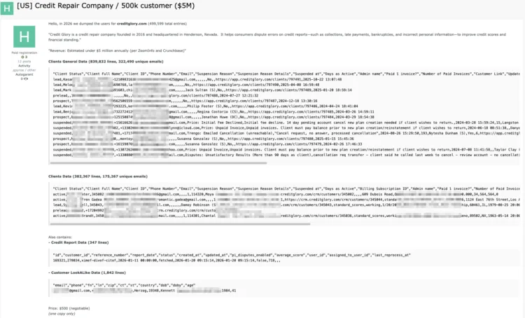 Credit Glory Data Breach Exposes 500k Customer Records