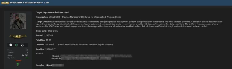 zHealthEHR Data Breach: 1.2 Million Patient Records Extorted