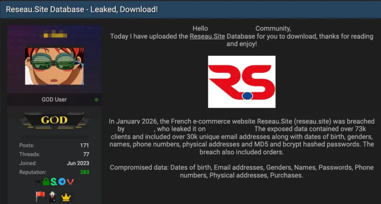 Reseau.Site Data Breach Exposes Personal Info of 73k Customers