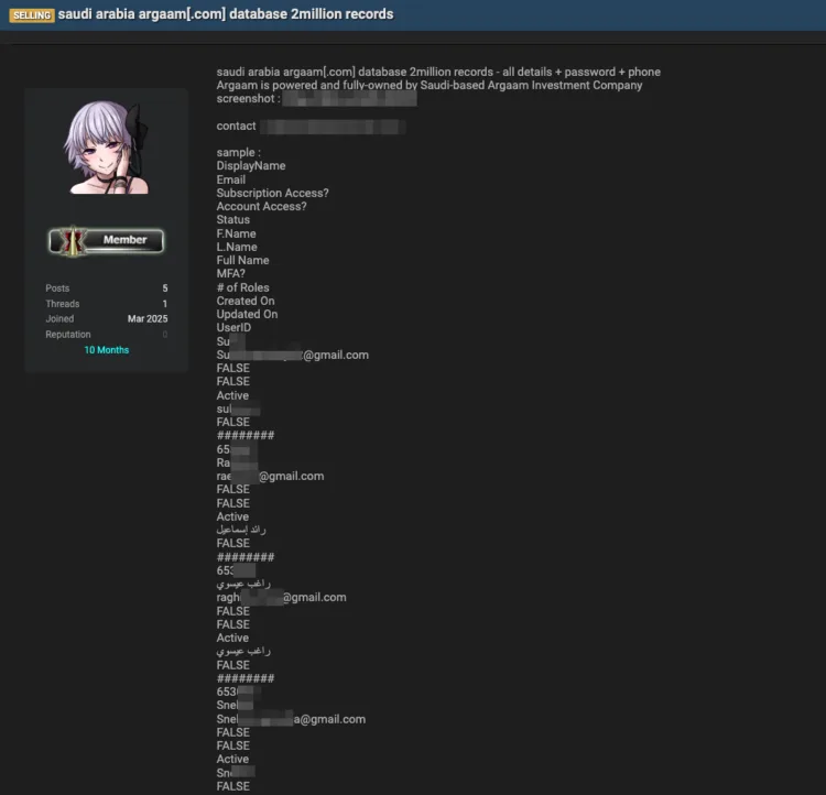 Argaam Investment Company Breach: 2 Million Records Leaked Online