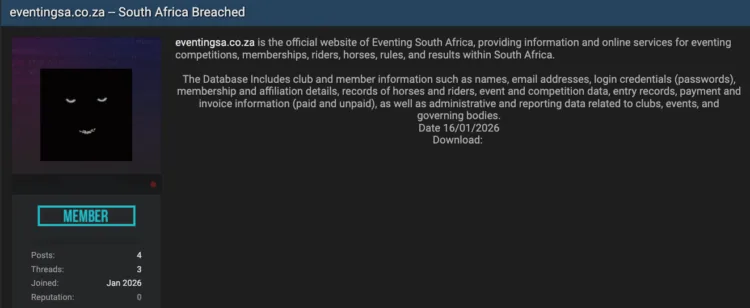 Eventing South Africa Allegedly Breached: Member Data Leaked