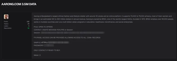 Aarong Data Breach Exposes 3.5 Million Customer Records