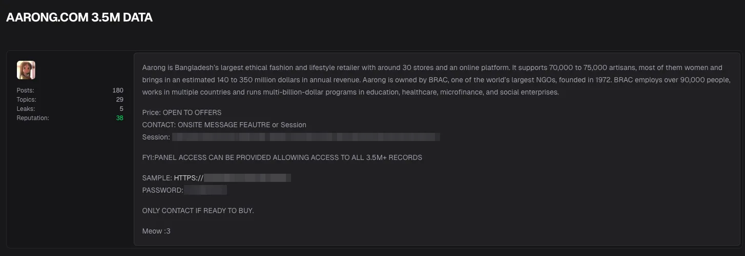 Aarong Data Breach Exposes 3.5 Million Customer Records