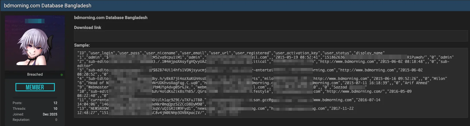 BD Morning Data Breach Exposes User and Admin Records