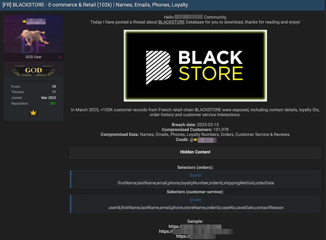 BLACKSTORE Data Breach Exposes Over 100k Customer Records