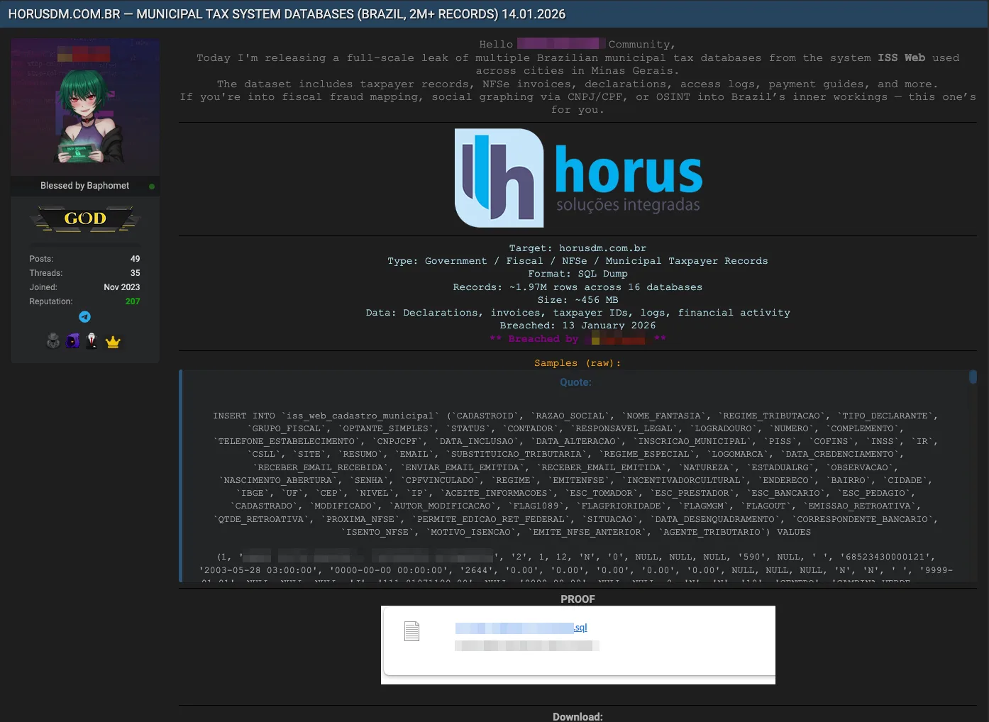 Horus Solucoes Integradas Breach Exposes Brazilian Municipal Tax Records
