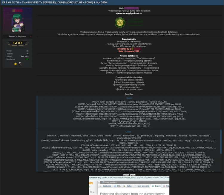 Kasetsart University Campus Server Breached, Agricultural Data Leaked