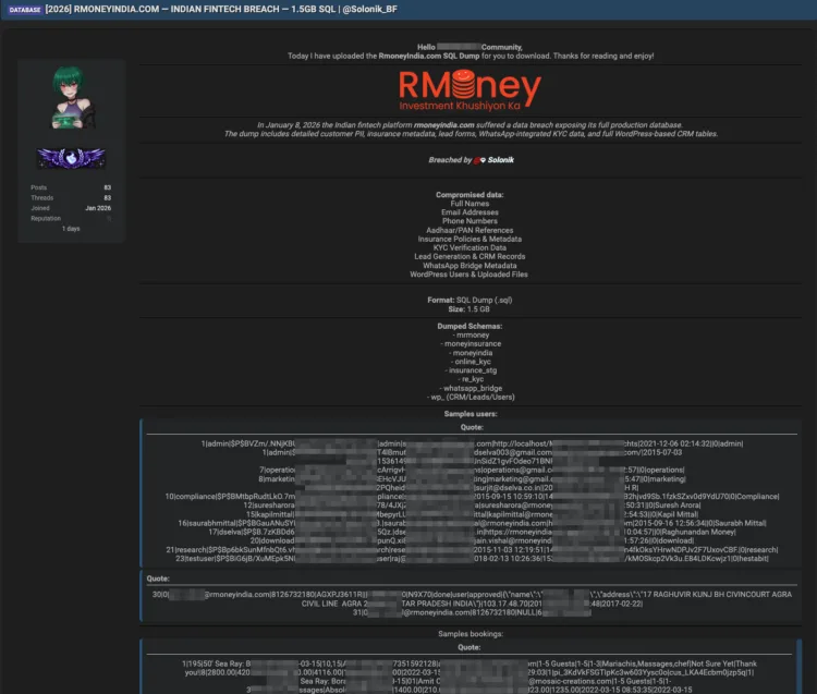 Rmoney India Data Breach Exposes 1.5GB of Customer and KYC Data