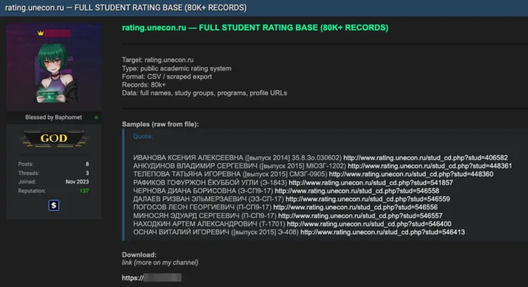 Saint Petersburg State University of Economics Data Breach Exposes 80k Records