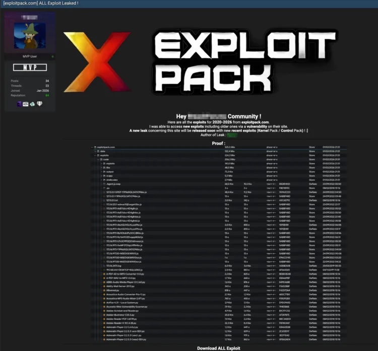 Exploit Pack Breach: Full Repository of Exploits and Shellcodes Leaked