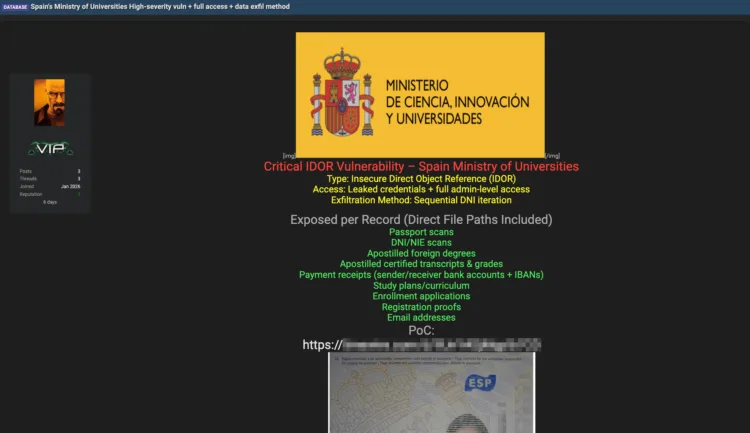 Spain Ministry of Universities Data Breach