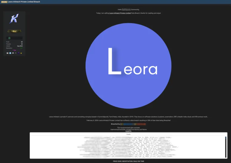 Leora Infotech Data Breach: 35,000 Records Allegedly Exposed