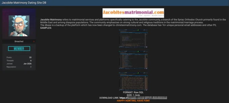 Jacobite Matrimony Database Leak Exposes Over 1,000 User Records