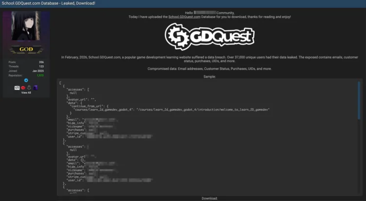 GDQuest Data Breach: 37,000 User Records Leaked