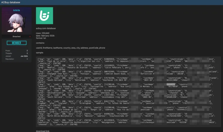 ACBuy Data Breach Exposes Over 250K Customer Records
