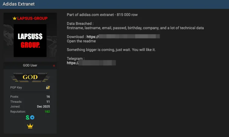 Adidas Extranet Data Breach Exposes 815,000 Records