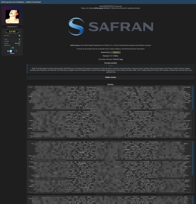 Safran SA Data Breach Exposes Aerospace Supply Chain Records