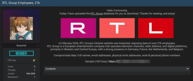 RTL Group Investigates Alleged Employee Data Breach