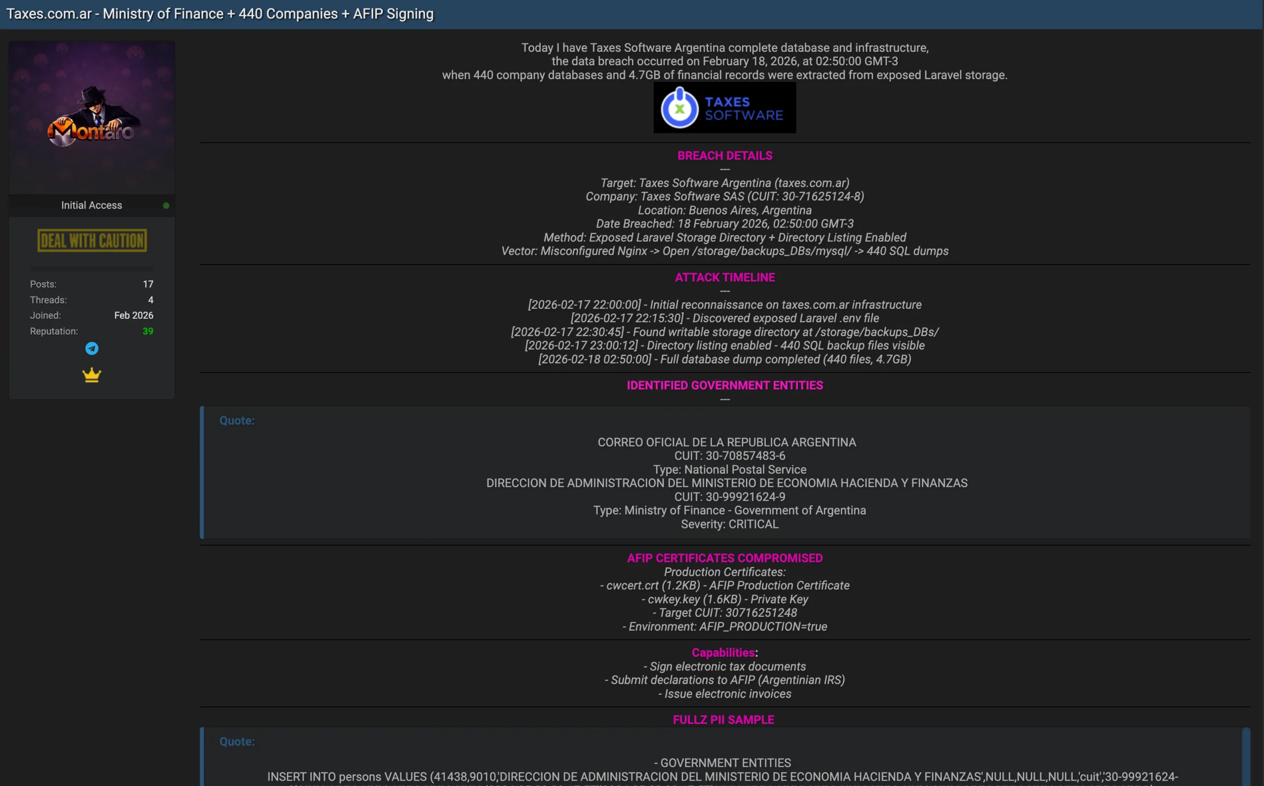 Taxes Software Argentina Data Breach Leaks 440 Company Databases