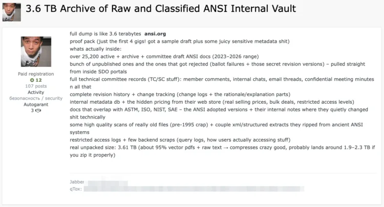 American National Standards Institute (ANSI) Suffers 3.6 TB Data Breach