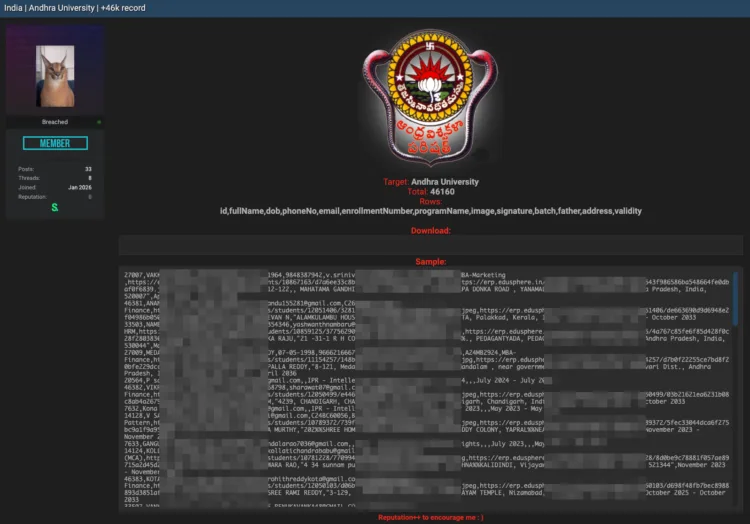 Andhra University Investigates Data Breach Affecting 46K Students