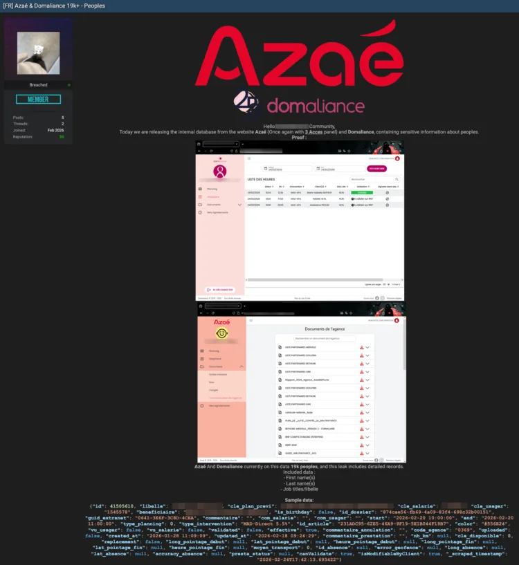 Azaé and Domaliance Data Breach Exposes Employee and Client Records