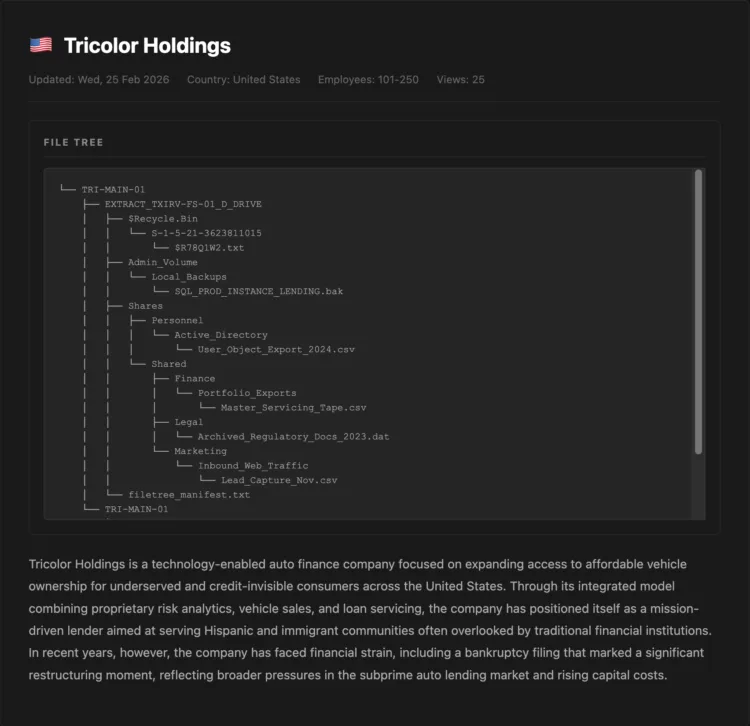 Tricolor Holdings Targeted in Ransomware Attack Data Breach