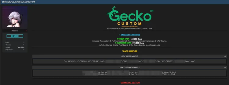 Gecko Custom Data Breach Exposes Customer and Order Information