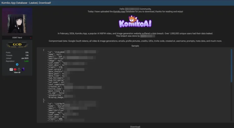KomikoAI Data Breach Exposes Over One Million Users