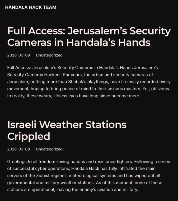 Handala Cyberattack Hits Israeli Weather Stations and Cameras