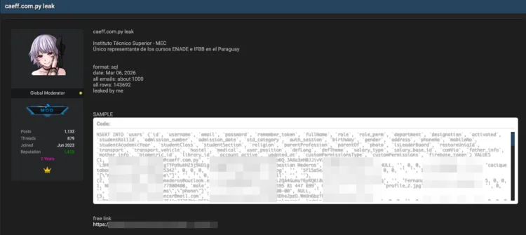CAEFF Paraguay Suffers Database Leak Exposing Student Records