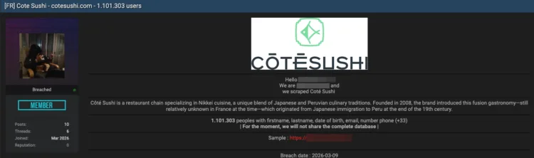 Côté Sushi Data Breach Exposes Over 1 Million Customer Records