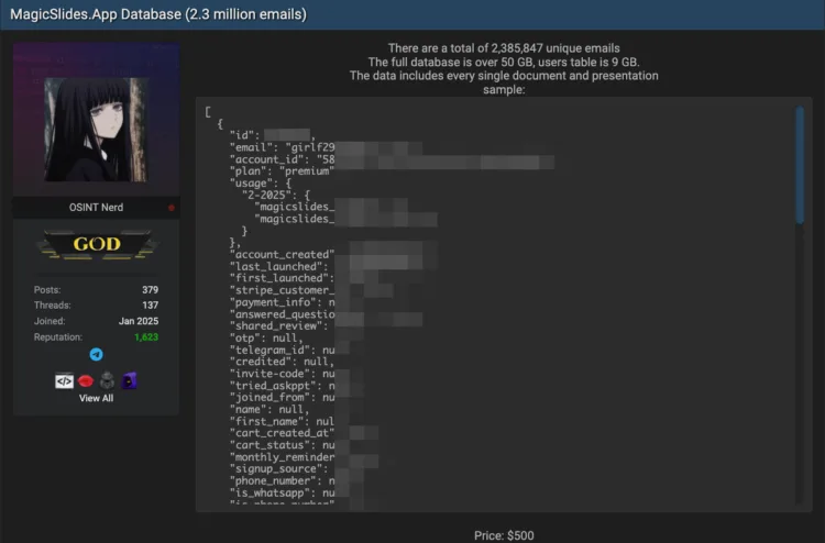 MagicSlides.App Data Breach: 2.3 Million Accounts Compromised