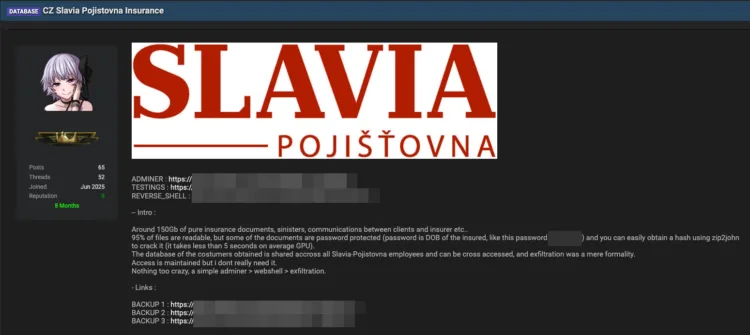 Slavia Pojistovna Data Breach Exposes 150GB of Records